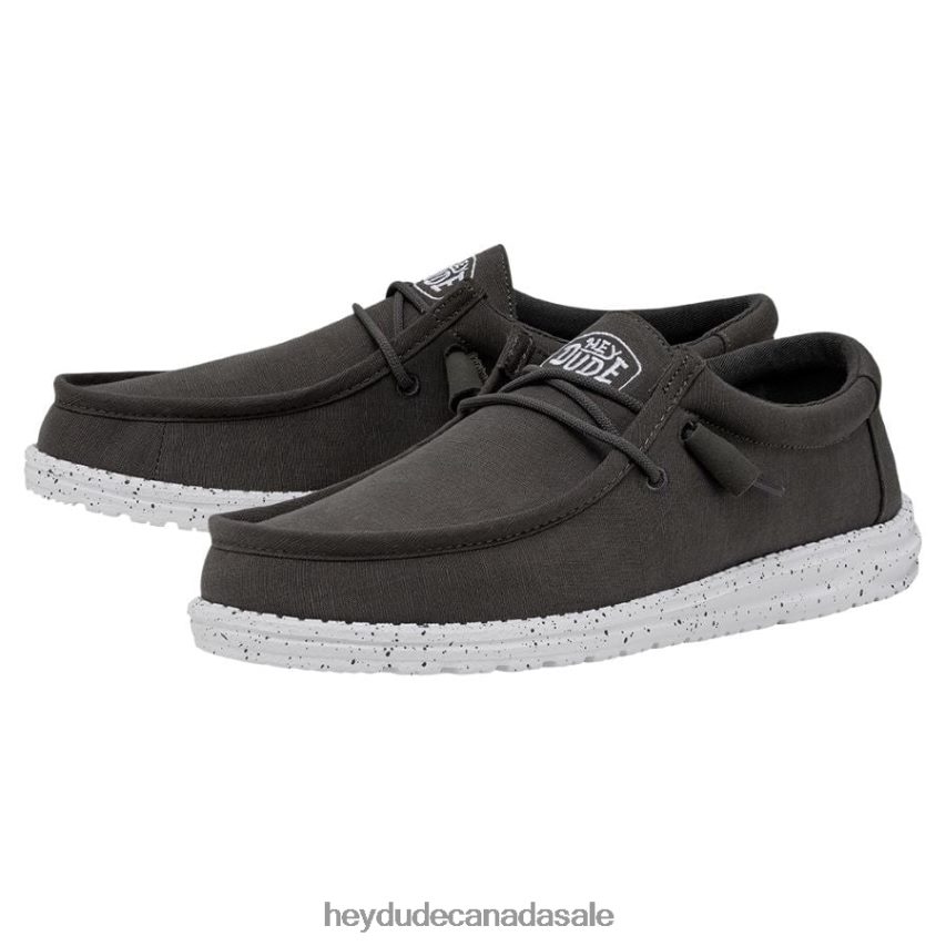 Men Wally Slub Canvas Hey Dude Dark Grey Shoes 0D6J4L417