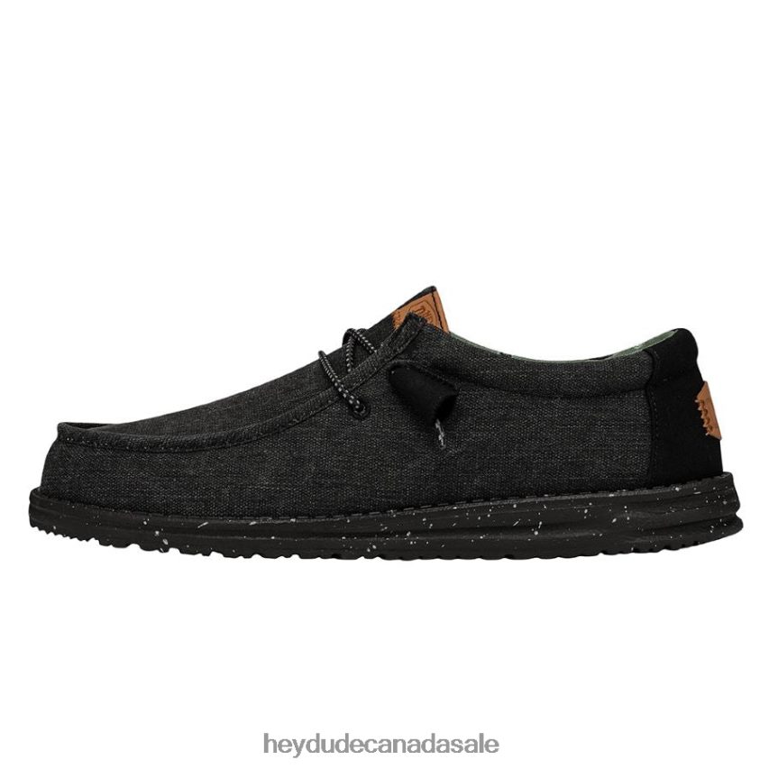 Men Wally Washed Canvas Hey Dude Black Shoes 0D6J4L299