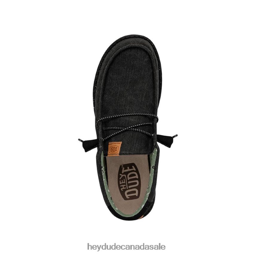 Men Wally Washed Canvas Hey Dude Black Shoes 0D6J4L299