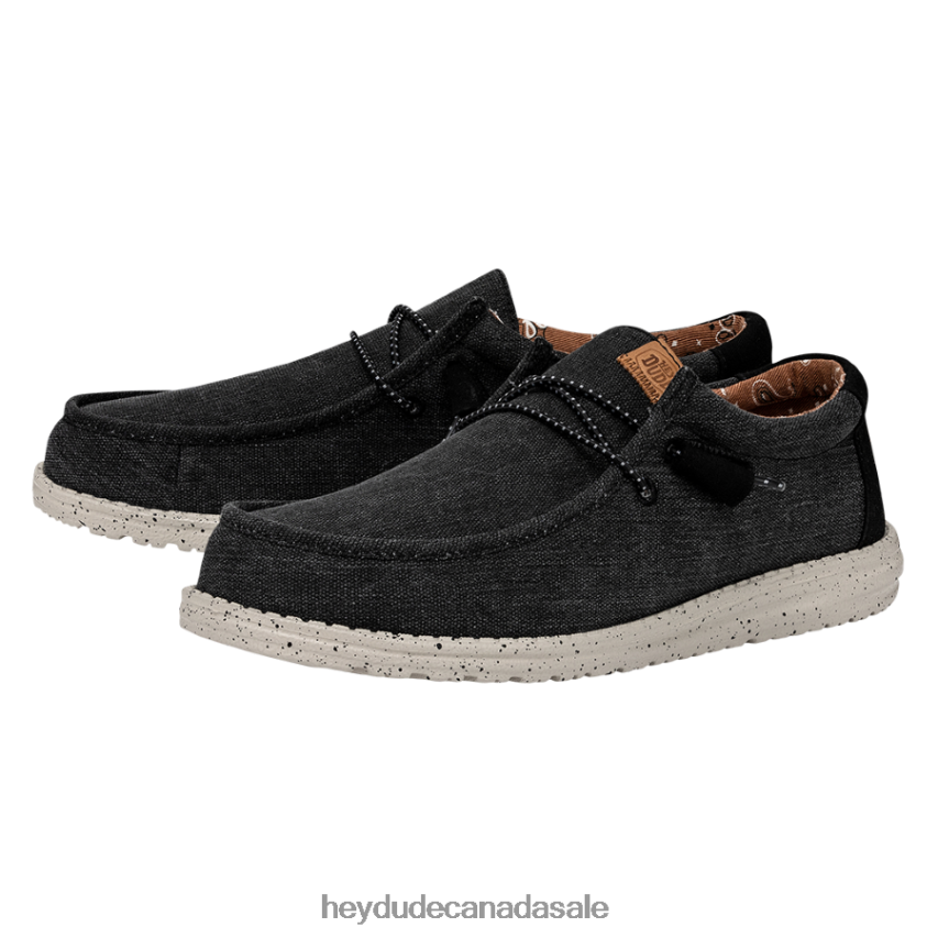 Men Wally Washed Canvas Hey Dude Black Shoes 0D6J4L300