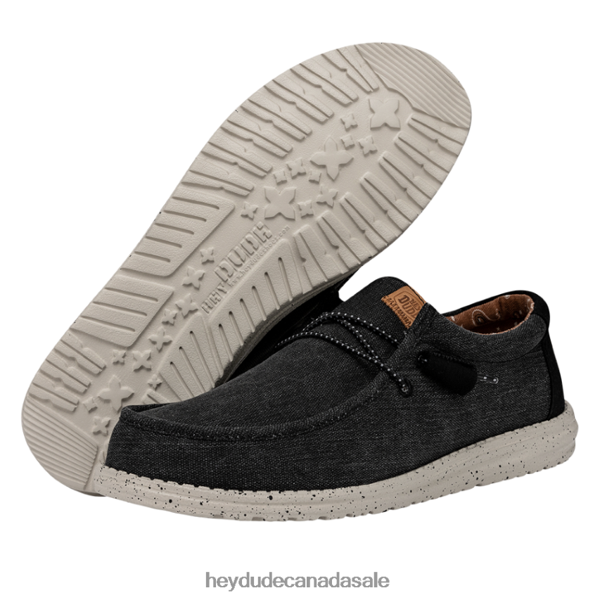 Men Wally Washed Canvas Hey Dude Black Shoes 0D6J4L300