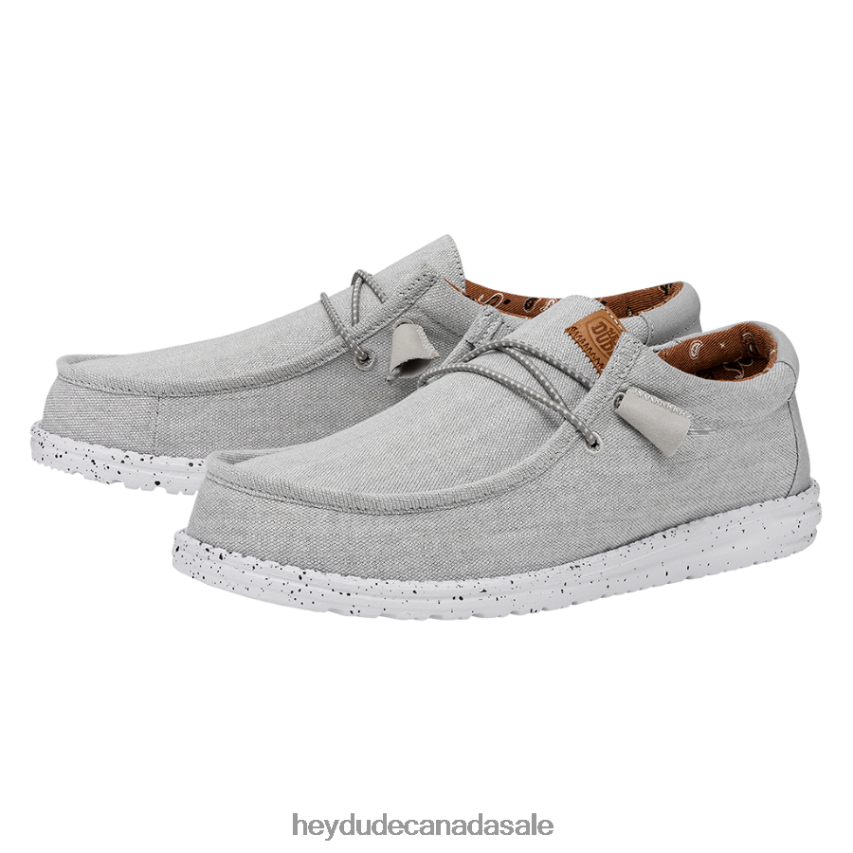 Men Wally Washed Canvas Hey Dude Light Grey Shoes 0D6J4L363