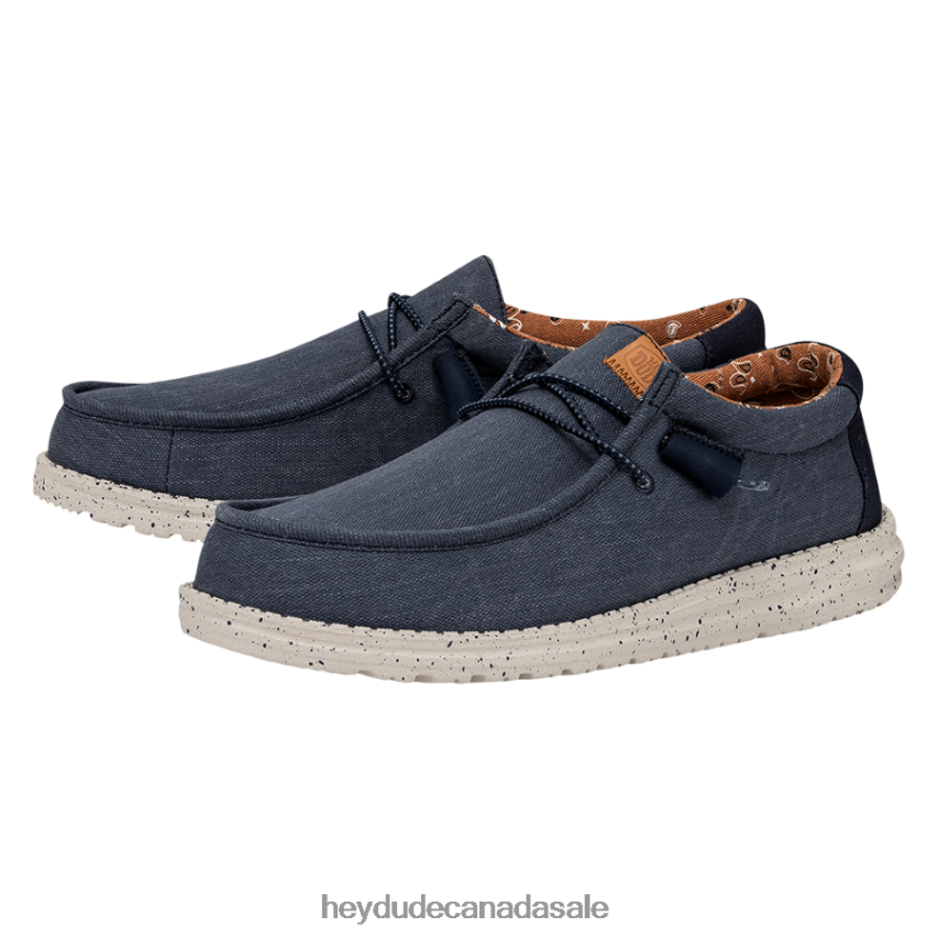 Men Wally Washed Canvas Hey Dude Navy Shoes 0D6J4L301